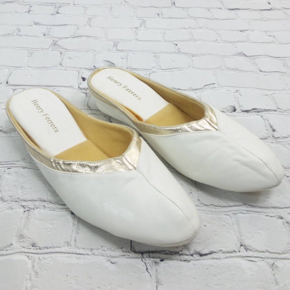 Retro Wedge Slippers White Gold